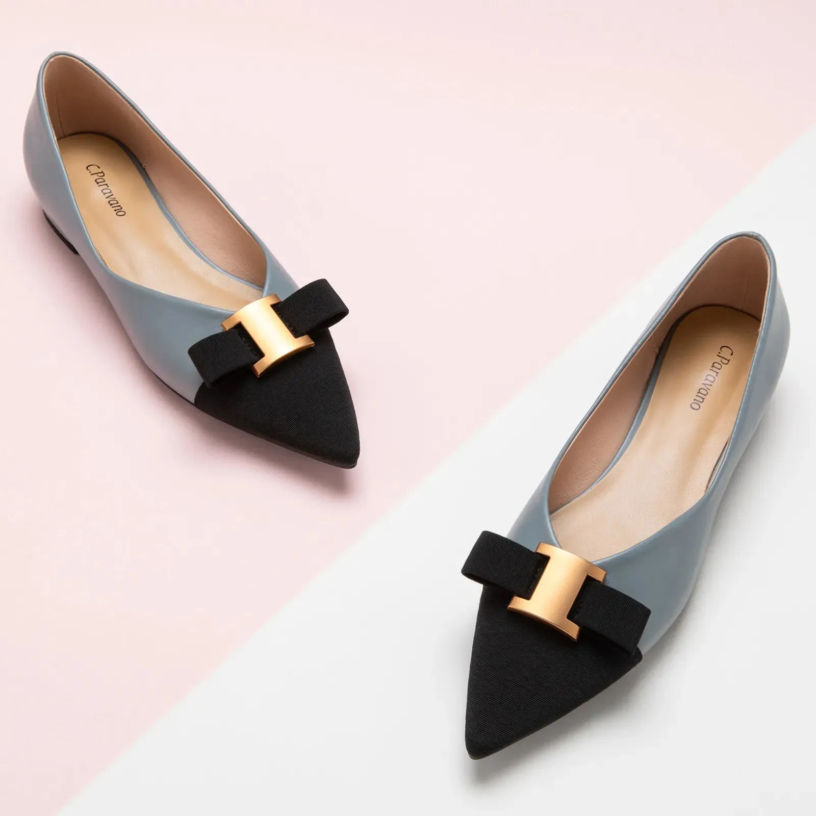 Pointed Toe Metal Tie Flats (Aida)