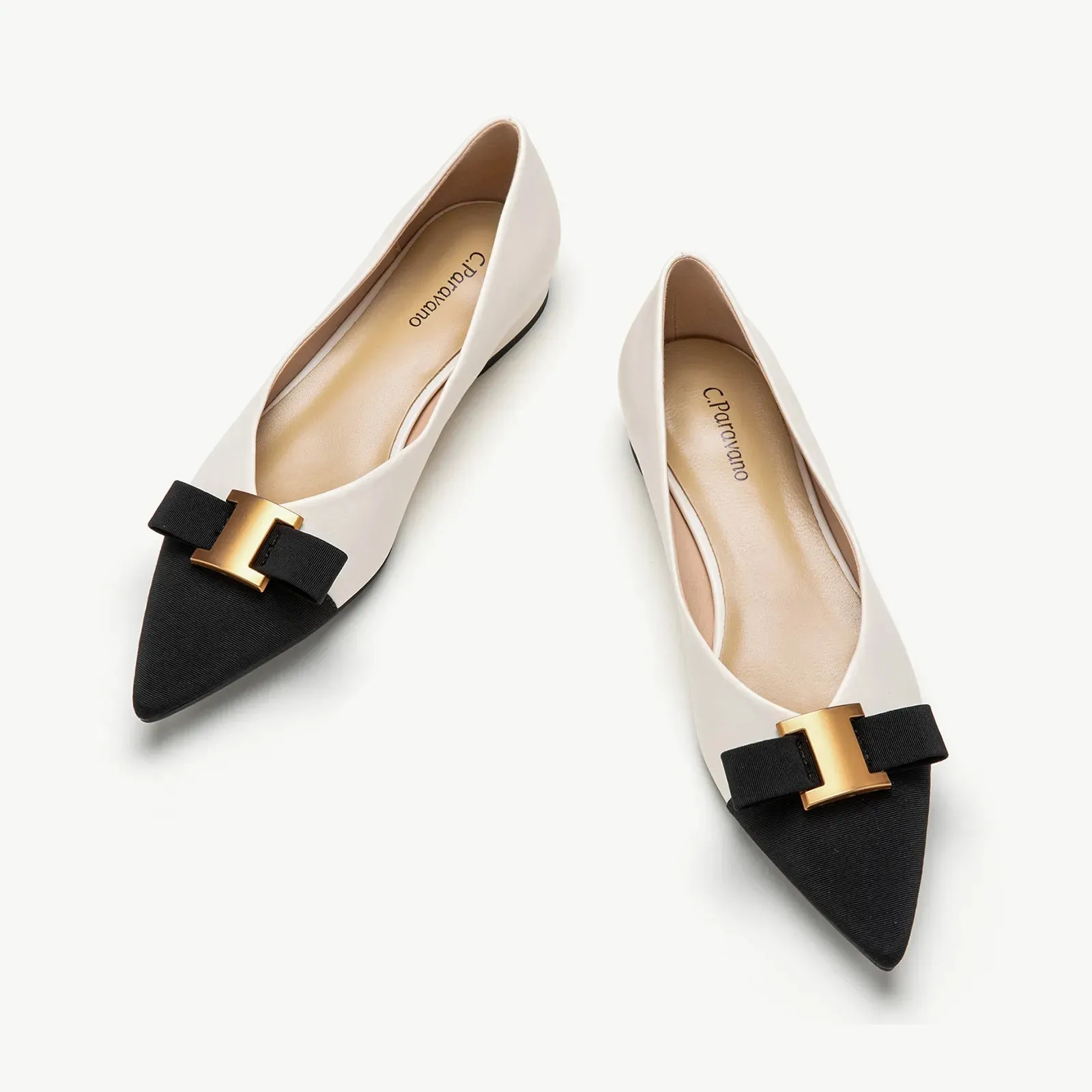 Pointed Toe Metal Tie Flats (Aida)