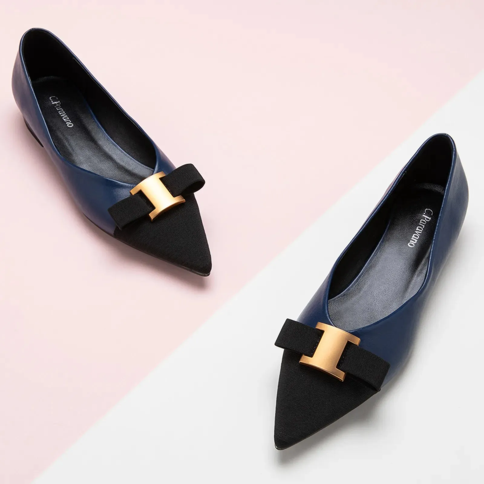 Pointed Toe Metal Tie Flats (Aida)