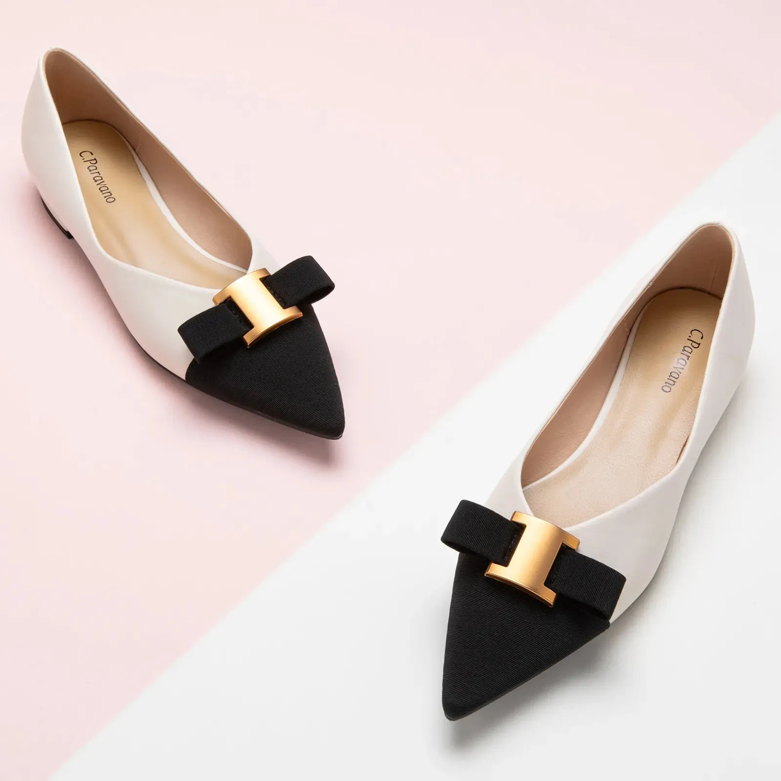 Pointed Toe Metal Tie Flats (Aida)