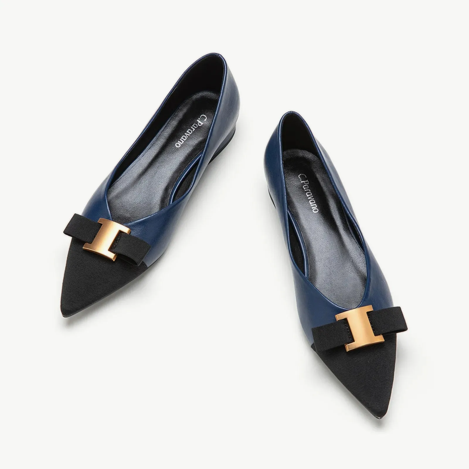 Pointed Toe Metal Tie Flats (Aida)