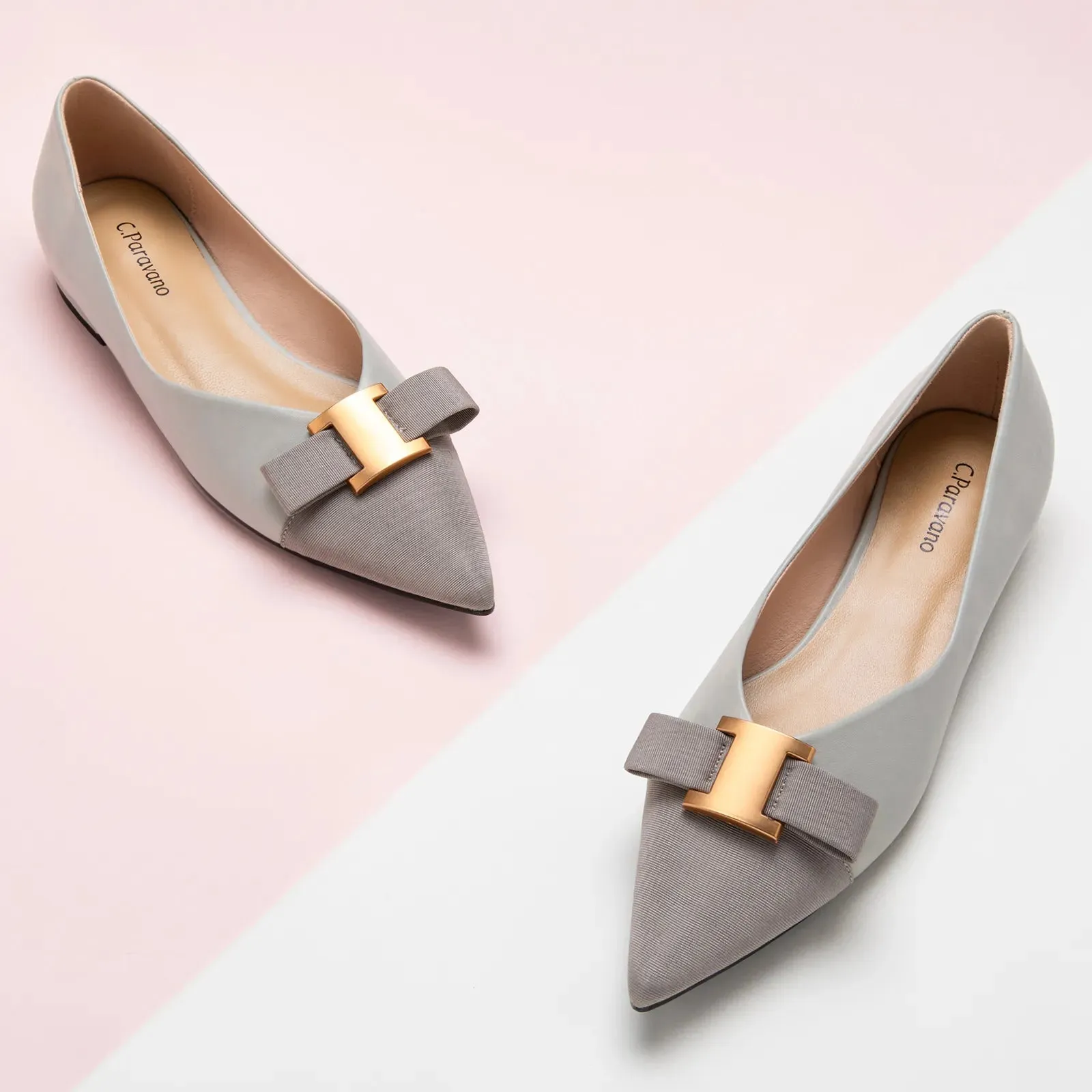 Pointed Toe Metal Tie Flats (Aida)