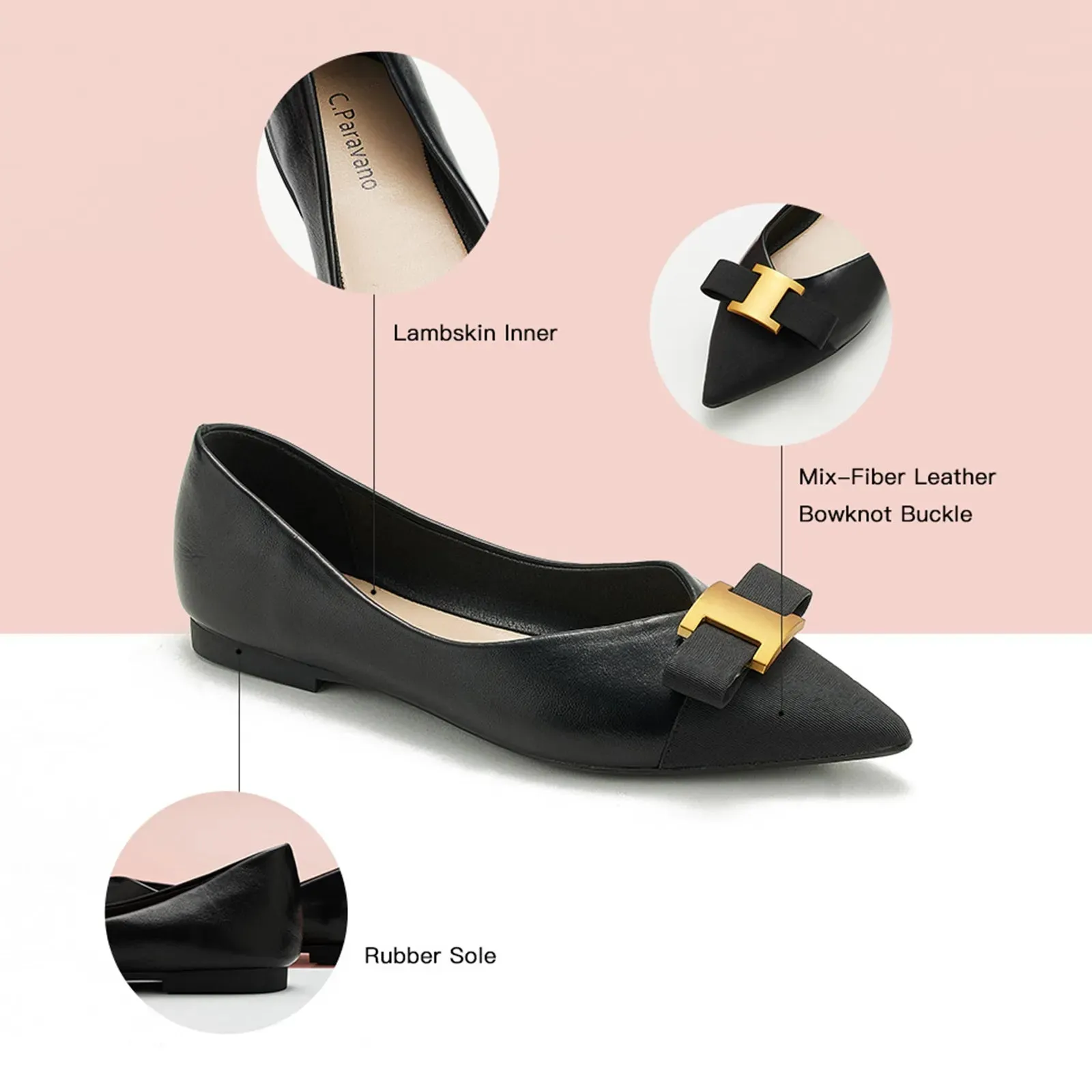 Pointed Toe Metal Tie Flats (Aida)