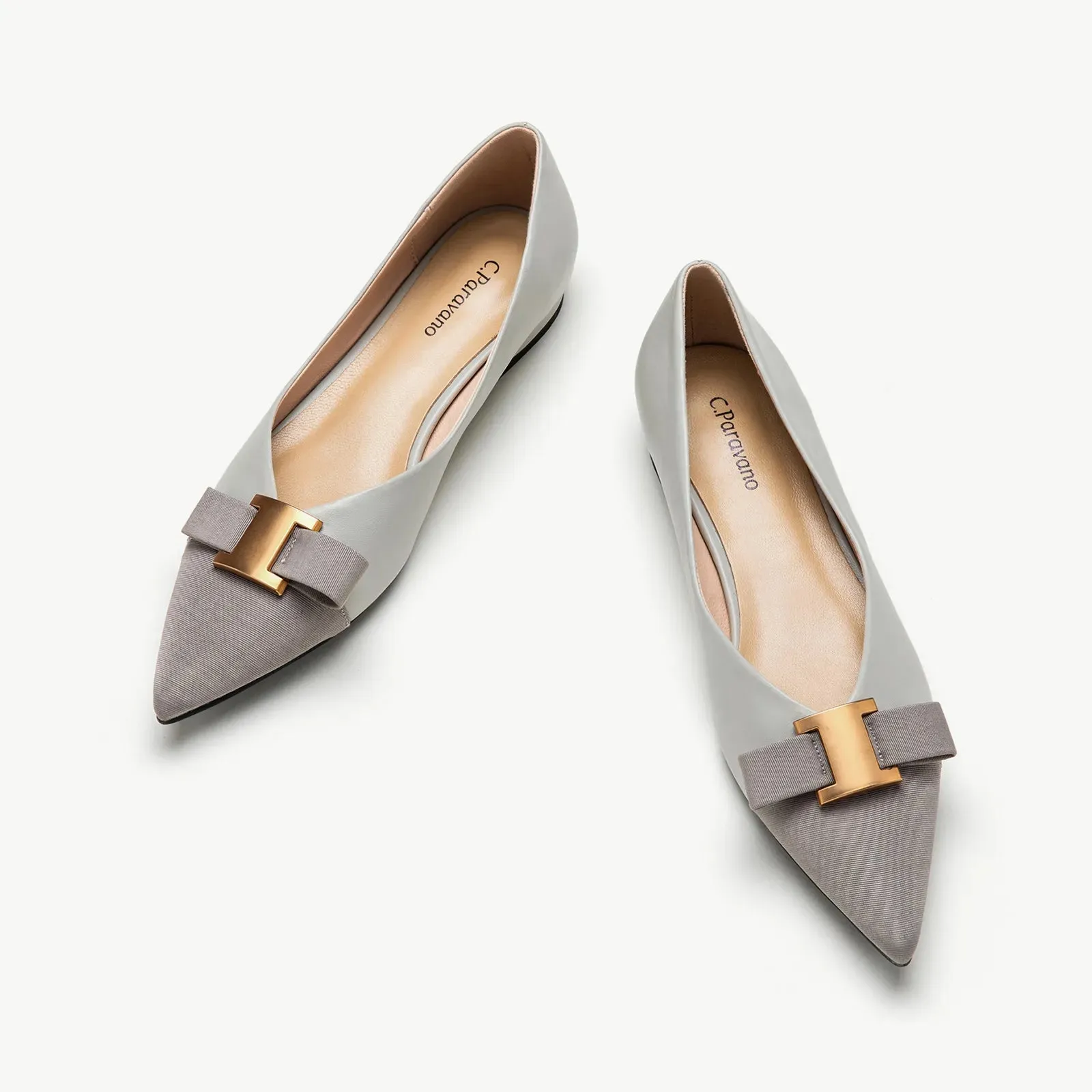 Pointed Toe Metal Tie Flats (Aida)