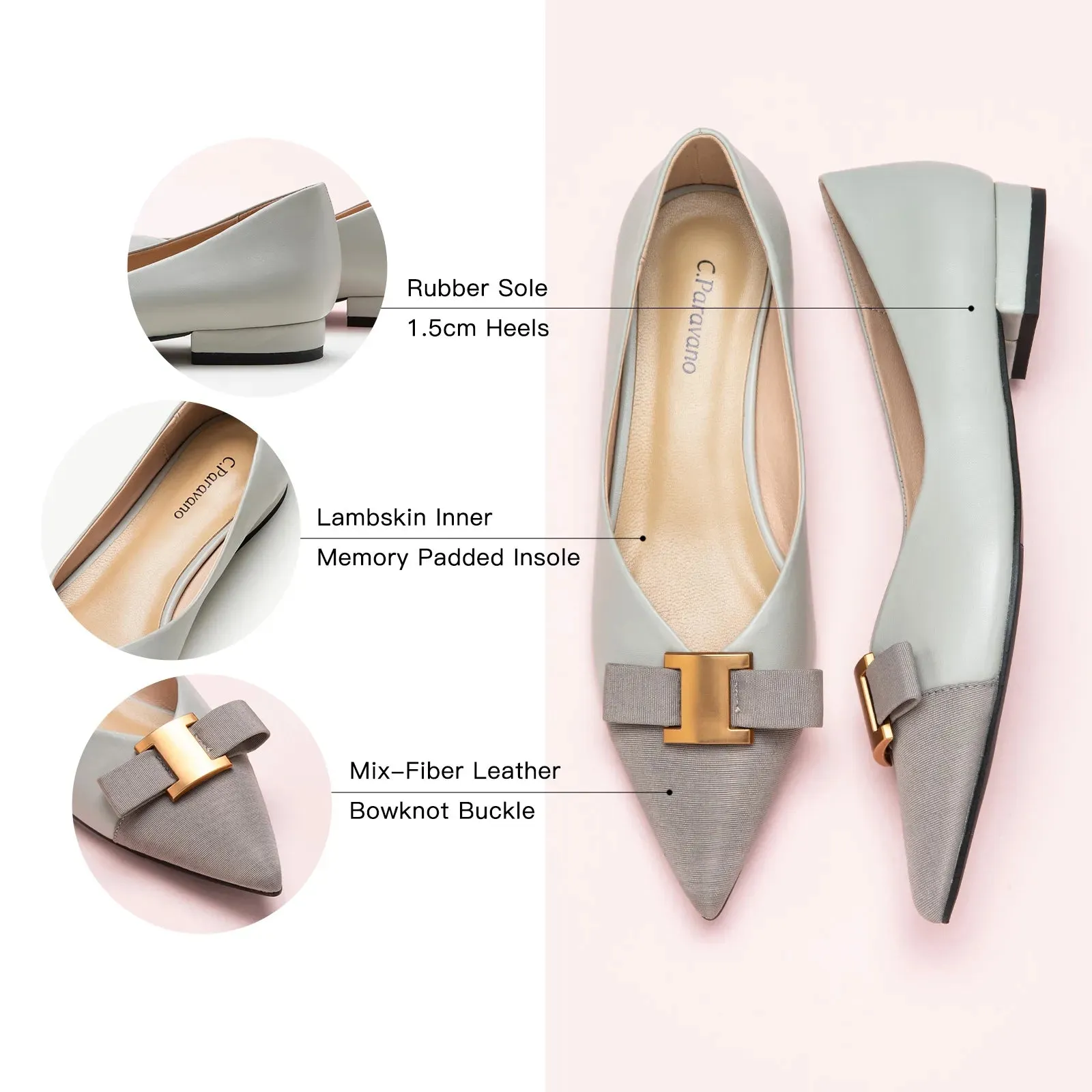 Pointed Toe Metal Tie Flats (Aida)