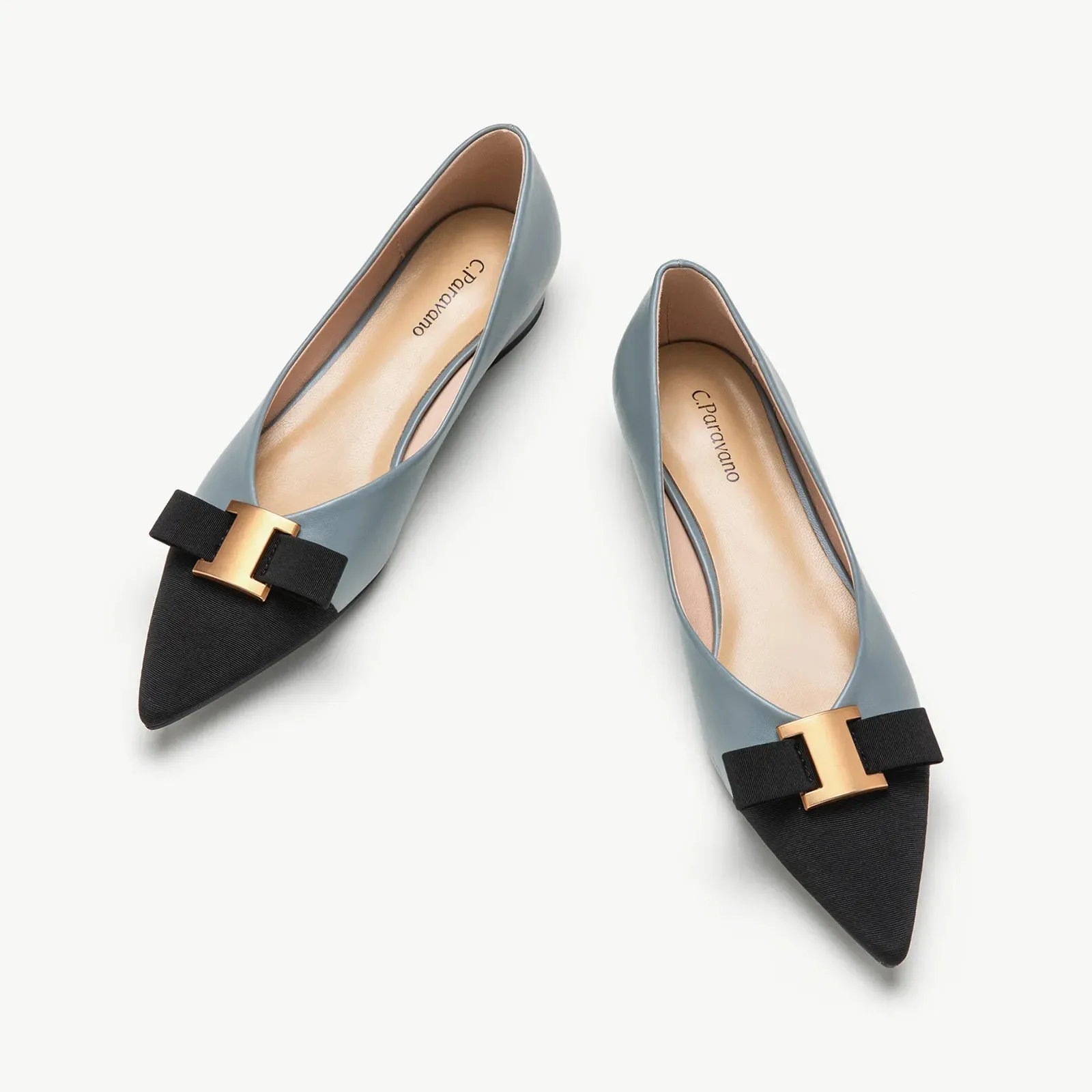 Pointed Toe Metal Tie Flats (Aida)