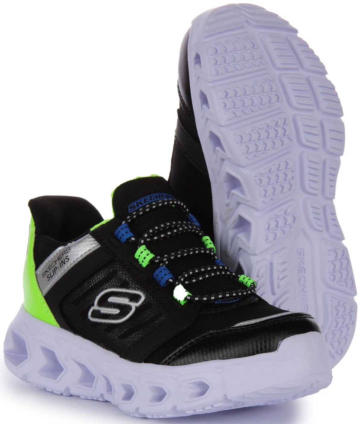 Skechers Hypno Flash 2.0 Slip Ins Black Green For Kids