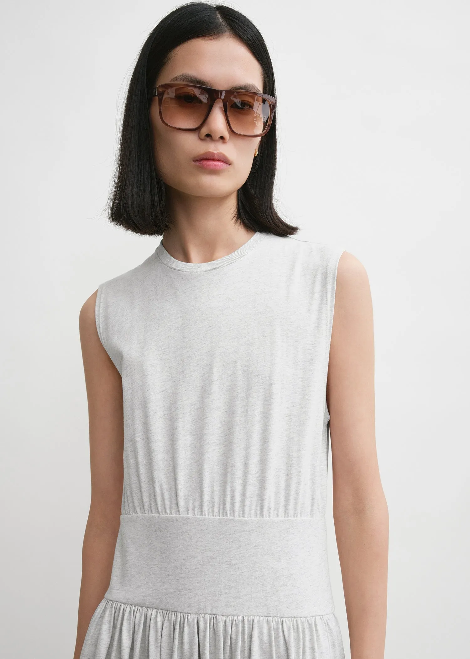 Sleeveless cotton tee dress pale grey mélange