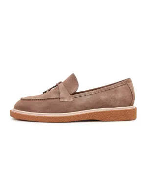 Suede Slip-On Loafers - Beige