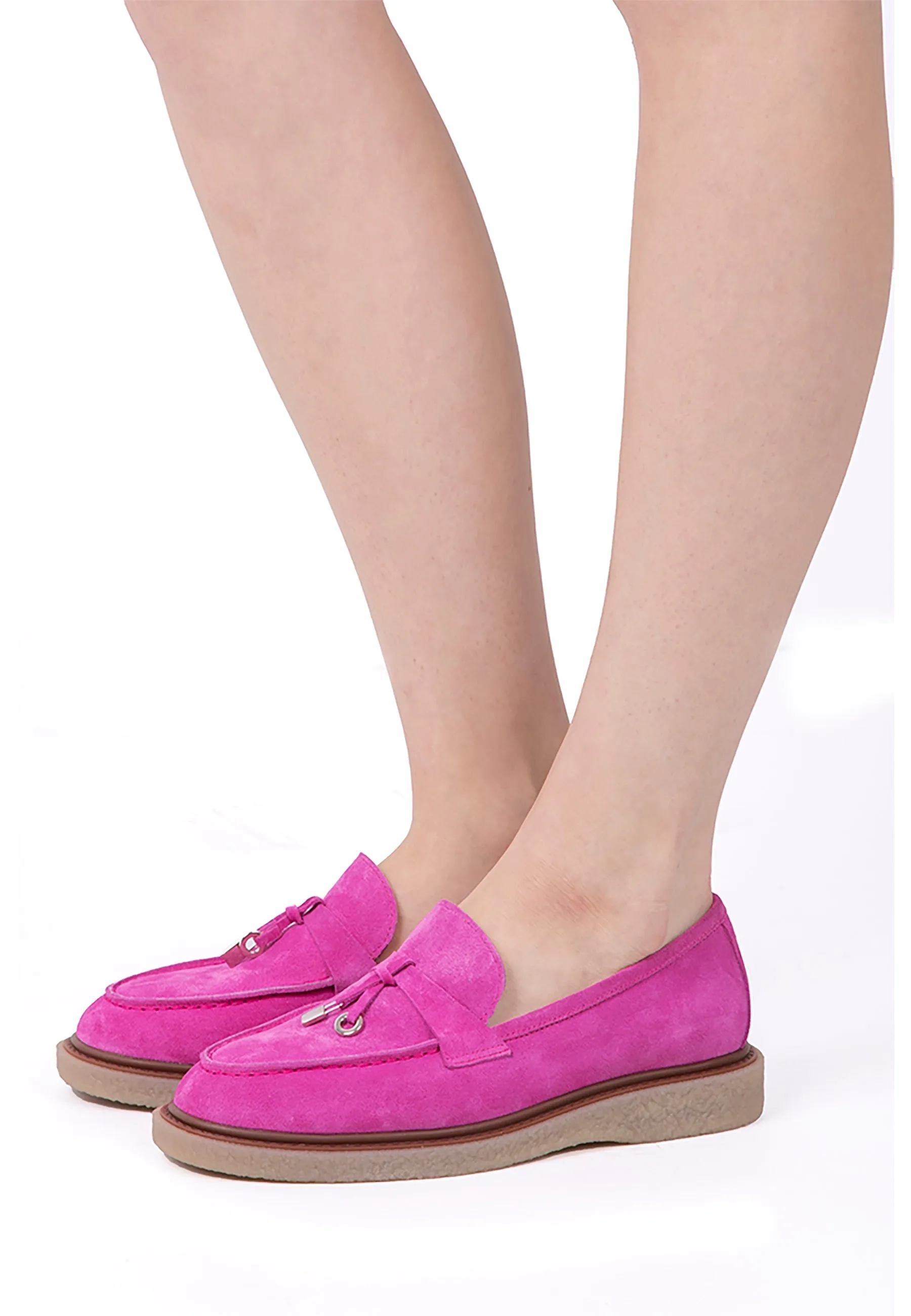 Suede Slip-On Loafers - Pink