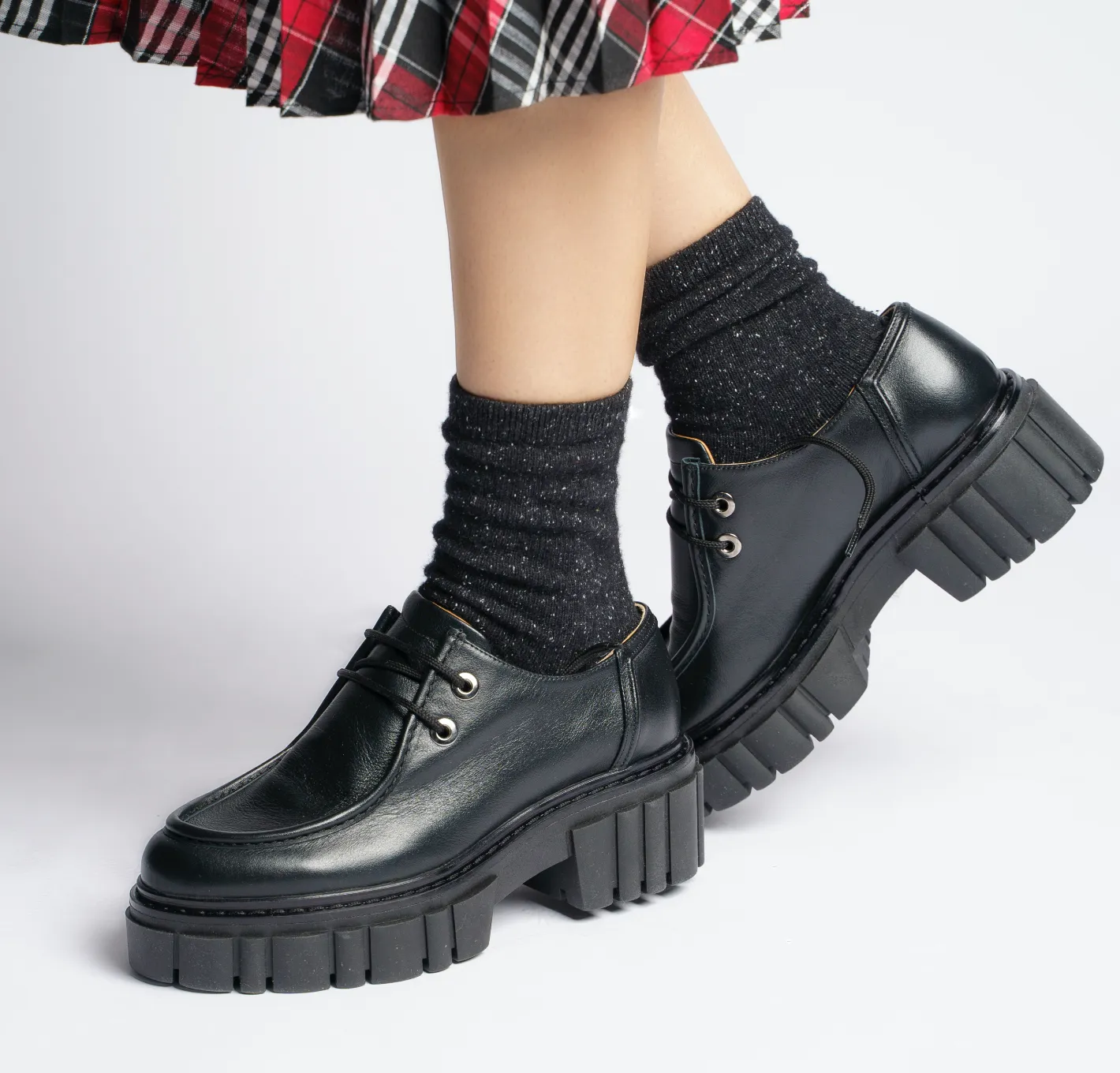 Taka Black Lace-up Chunky Loafers