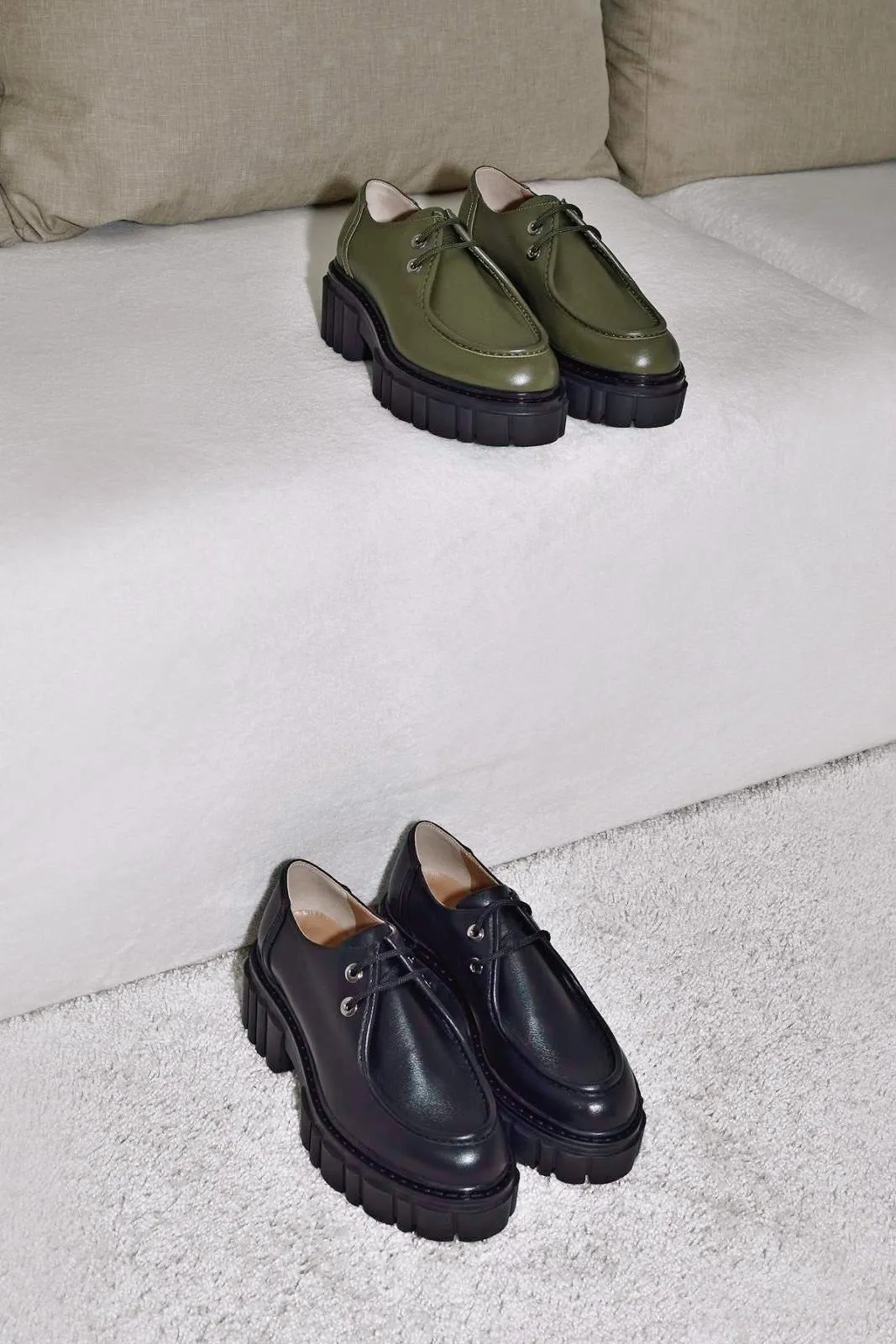 Taka Olive Lace-up Chunky Loafers