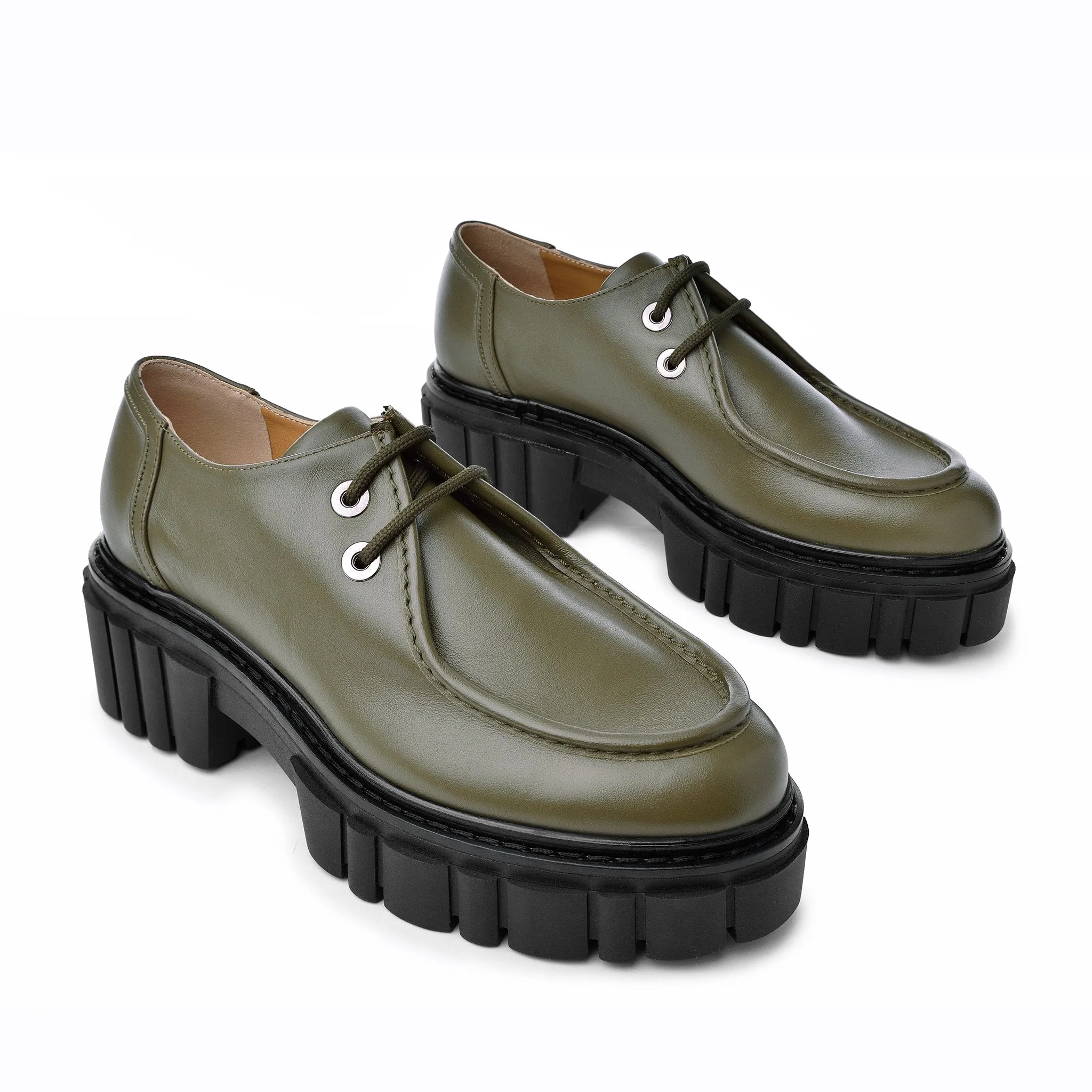 Taka Olive Lace-up Chunky Loafers