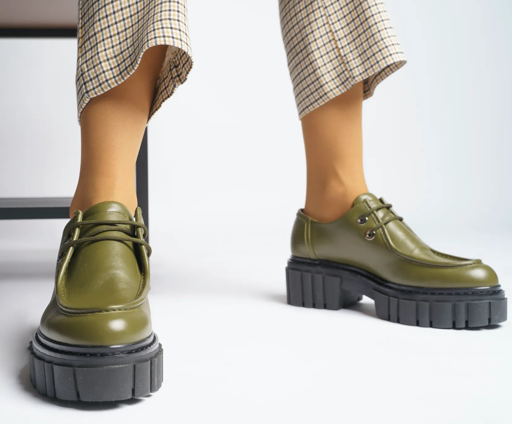 Taka Olive Lace-up Chunky Loafers