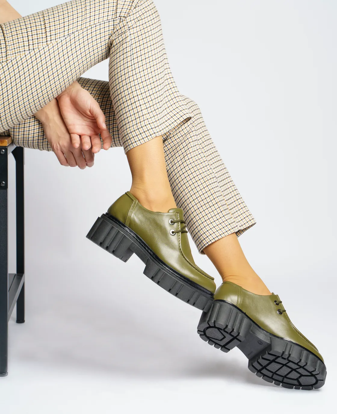 Taka Olive Lace-up Chunky Loafers