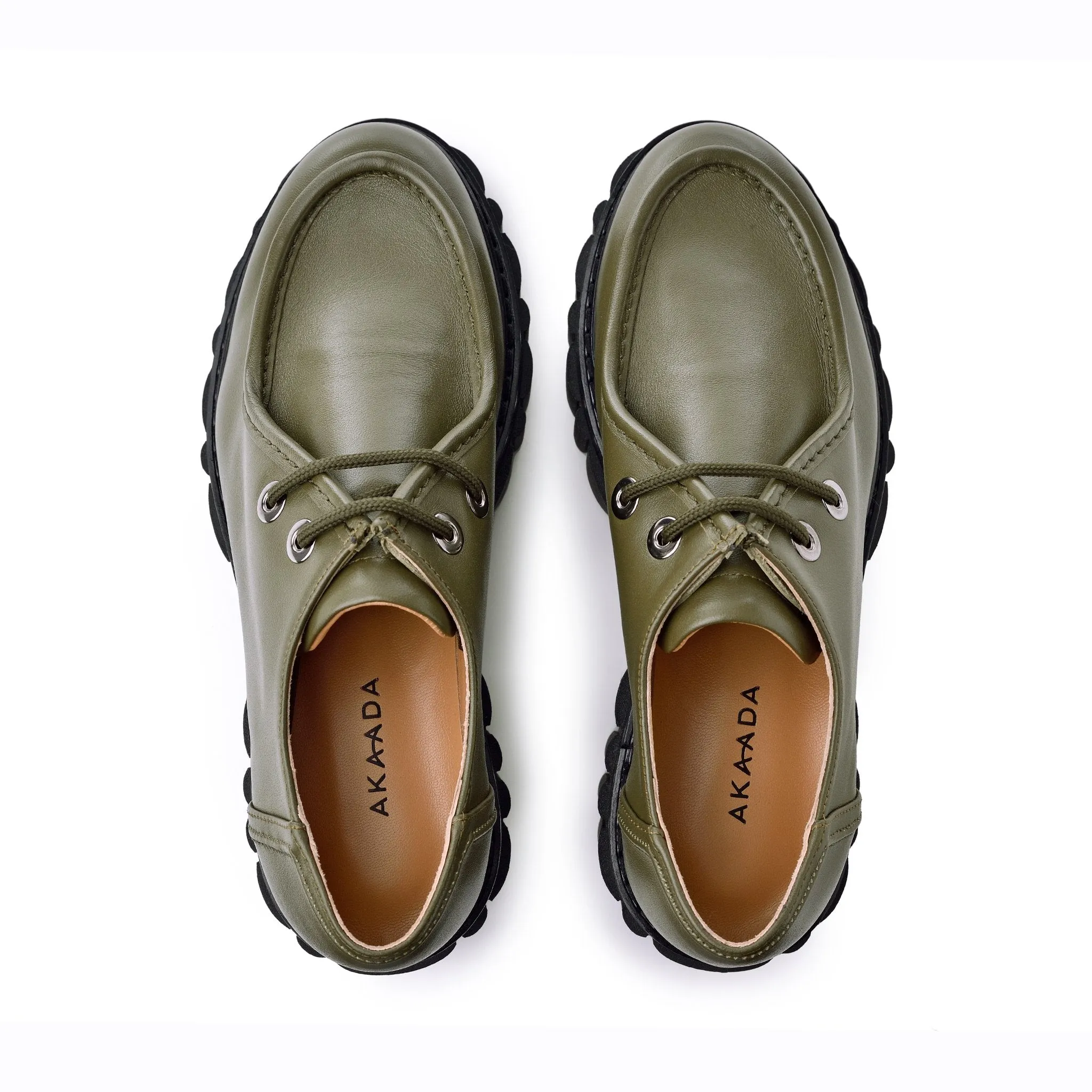 Taka Olive Lace-up Chunky Loafers