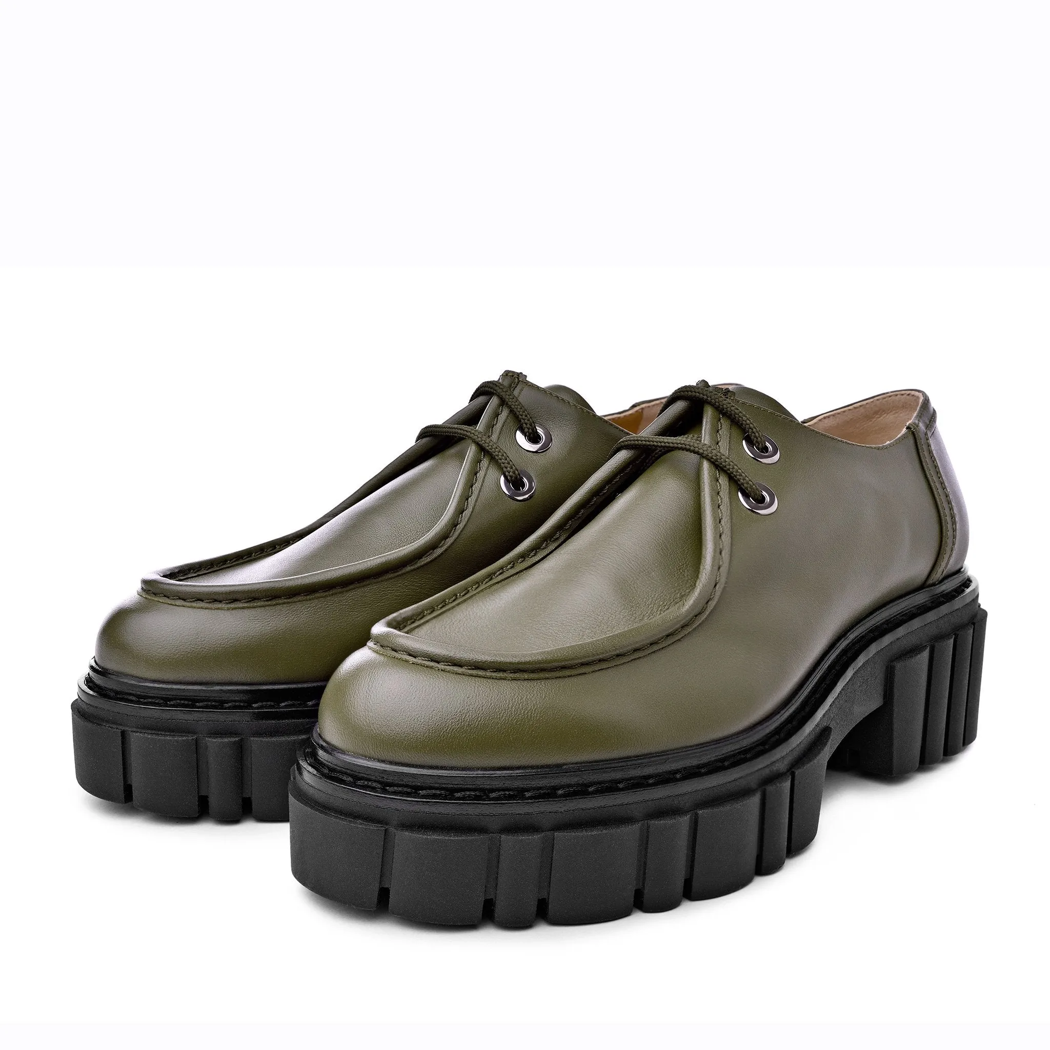 Taka Olive Lace-up Chunky Loafers