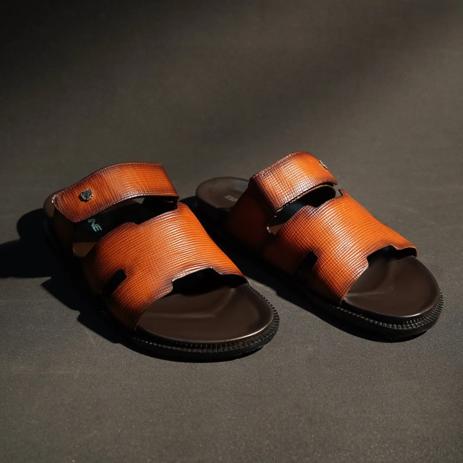 Tan Summer Slipper/Sandal in Saffiano Leather