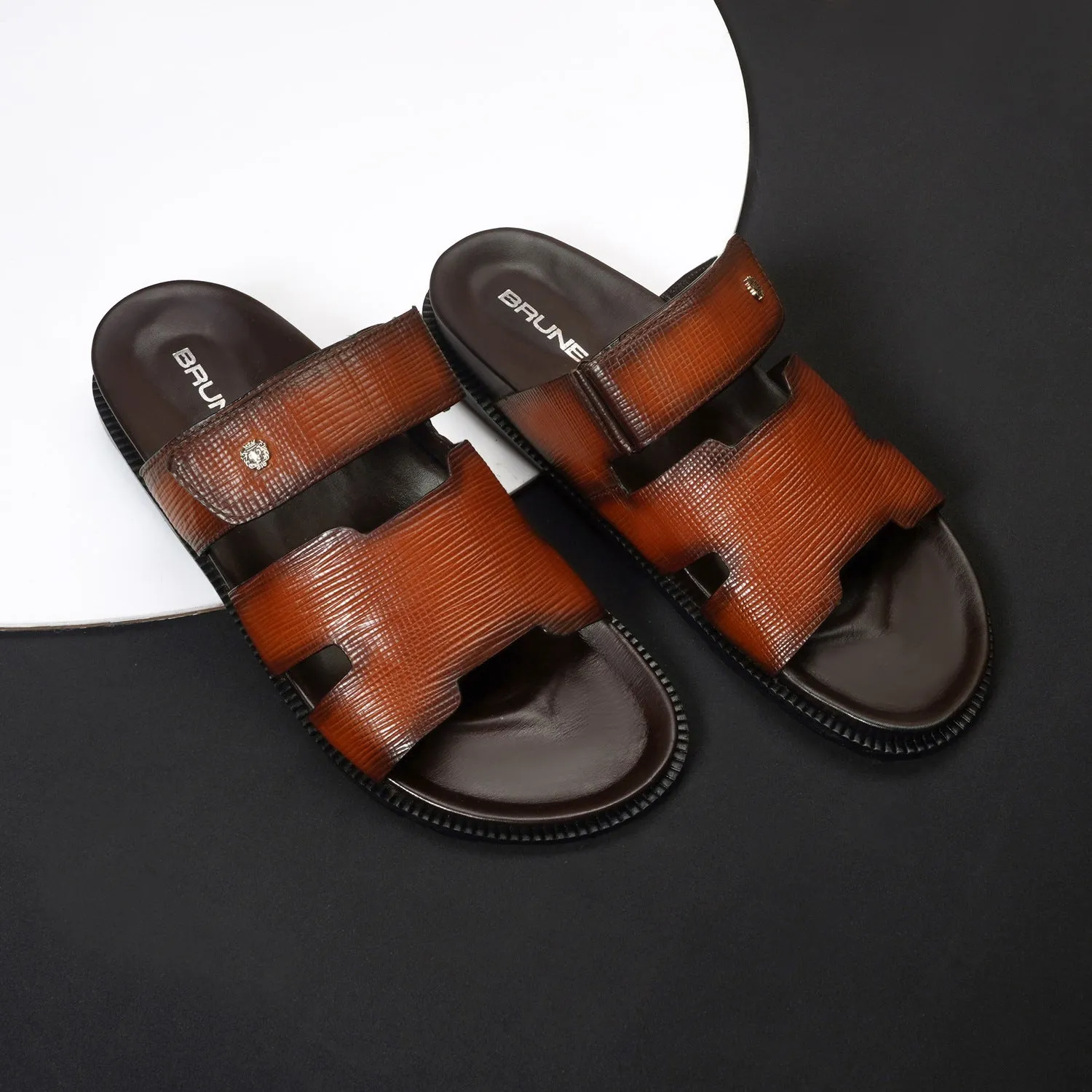 Tan Summer Slipper/Sandal in Saffiano Leather