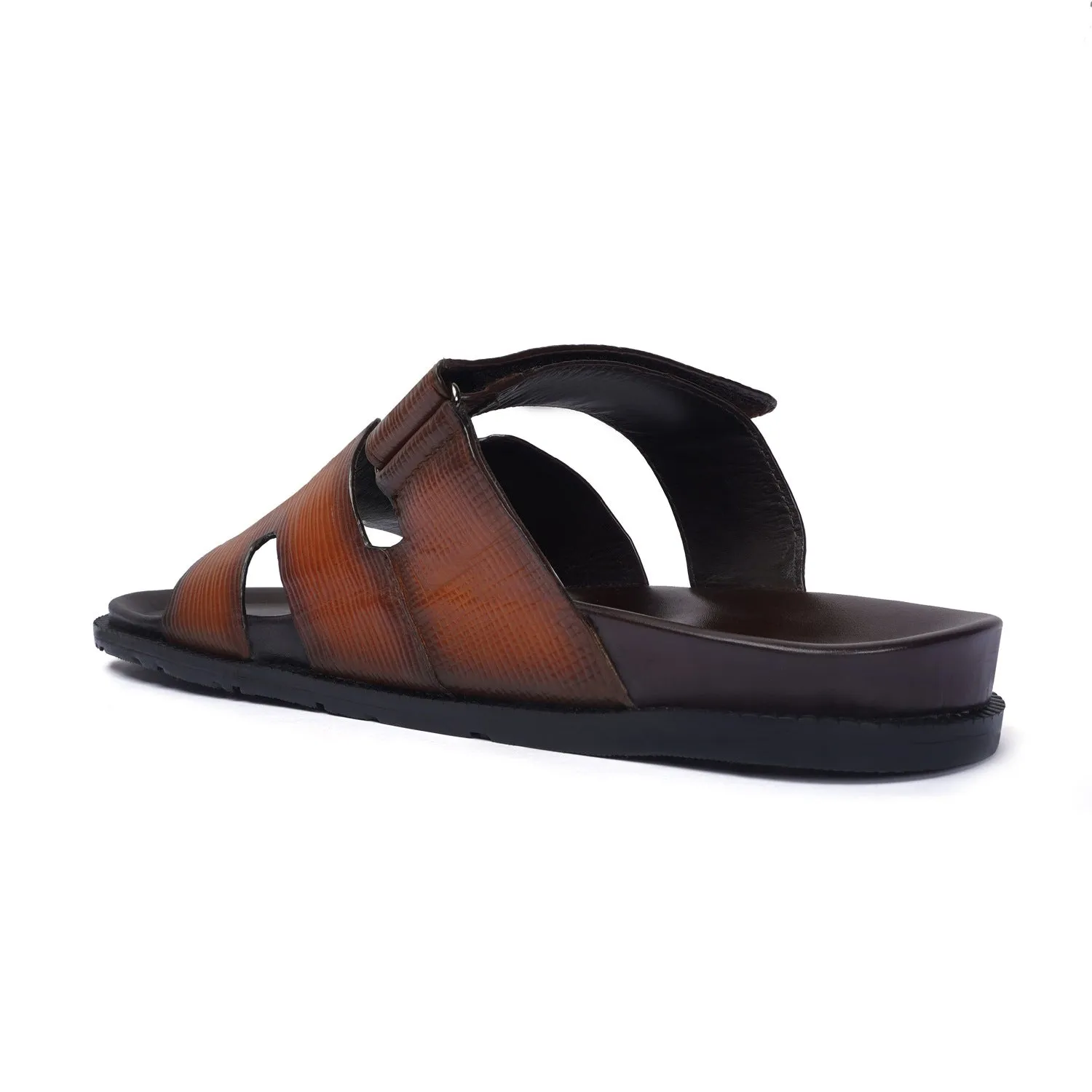 Tan Summer Slipper/Sandal in Saffiano Leather