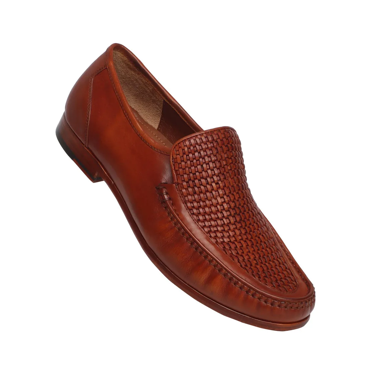 Tan Weaved Vamp Leather Loafers