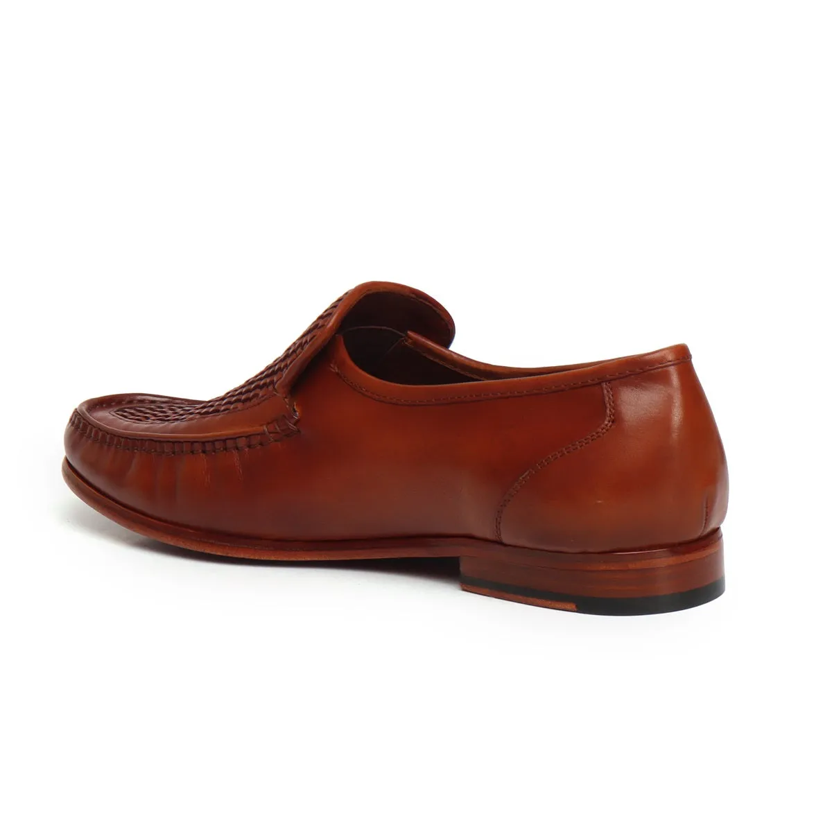 Tan Weaved Vamp Leather Loafers