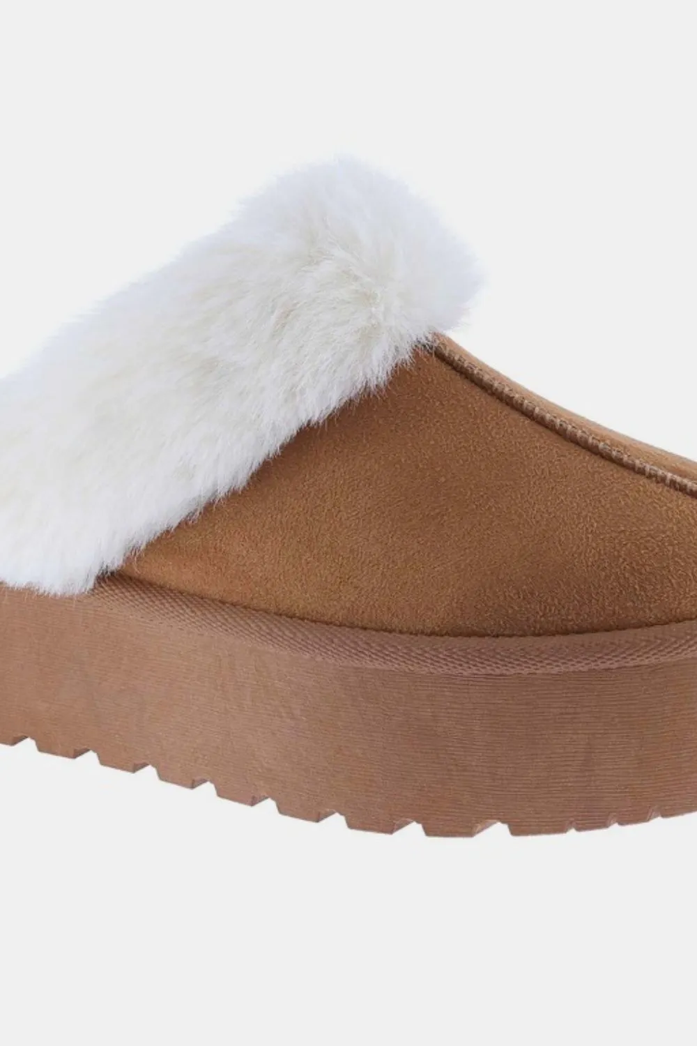 The Maria Brown Thick Bottom Fur Trim Snow Slippers