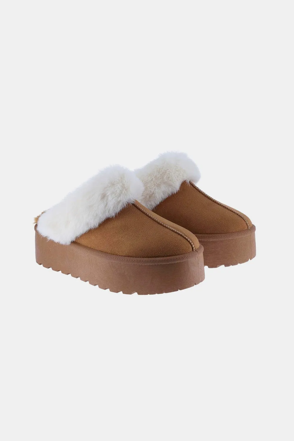 The Maria Brown Thick Bottom Fur Trim Snow Slippers