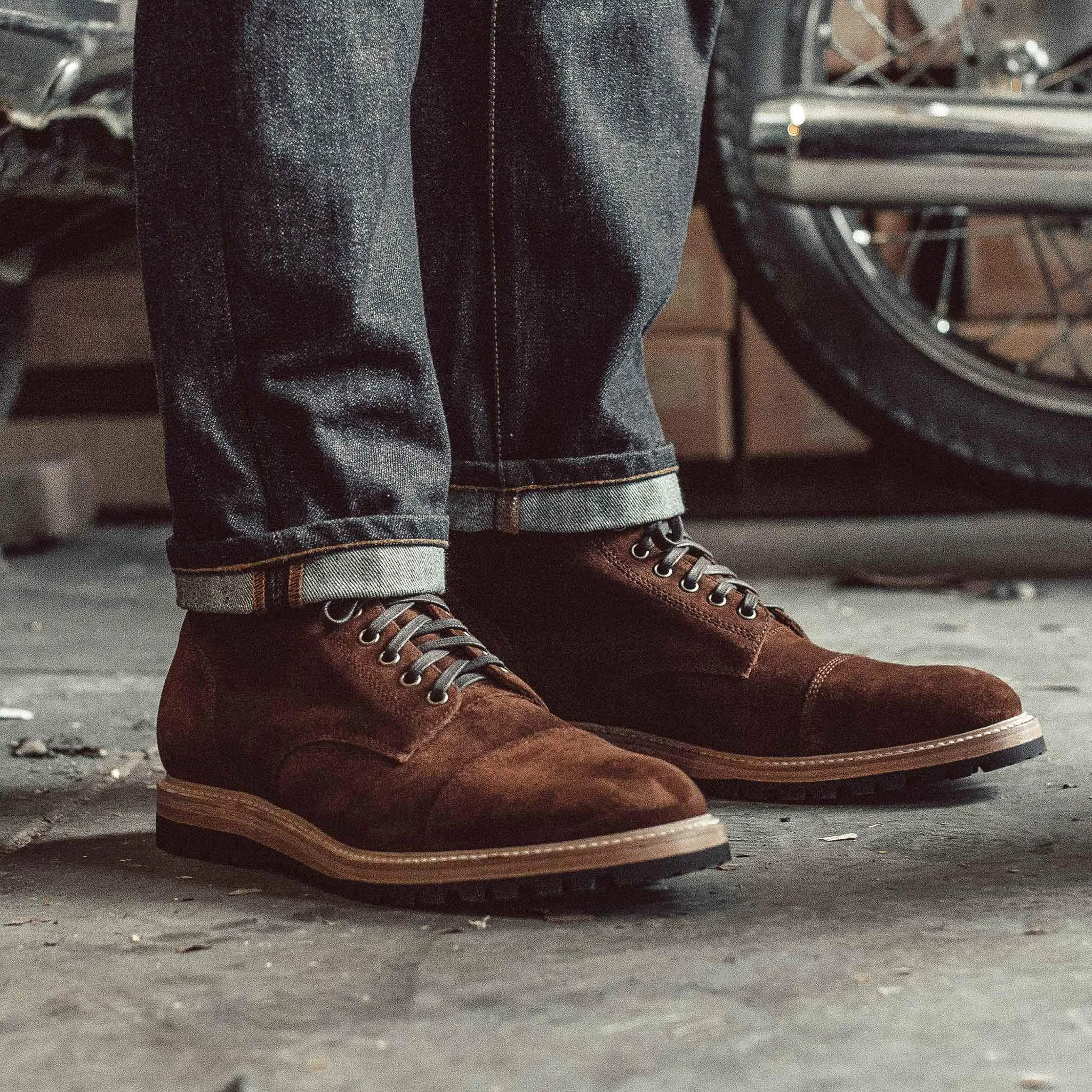 The Moto Boot in Weatherproof Snuff Suede