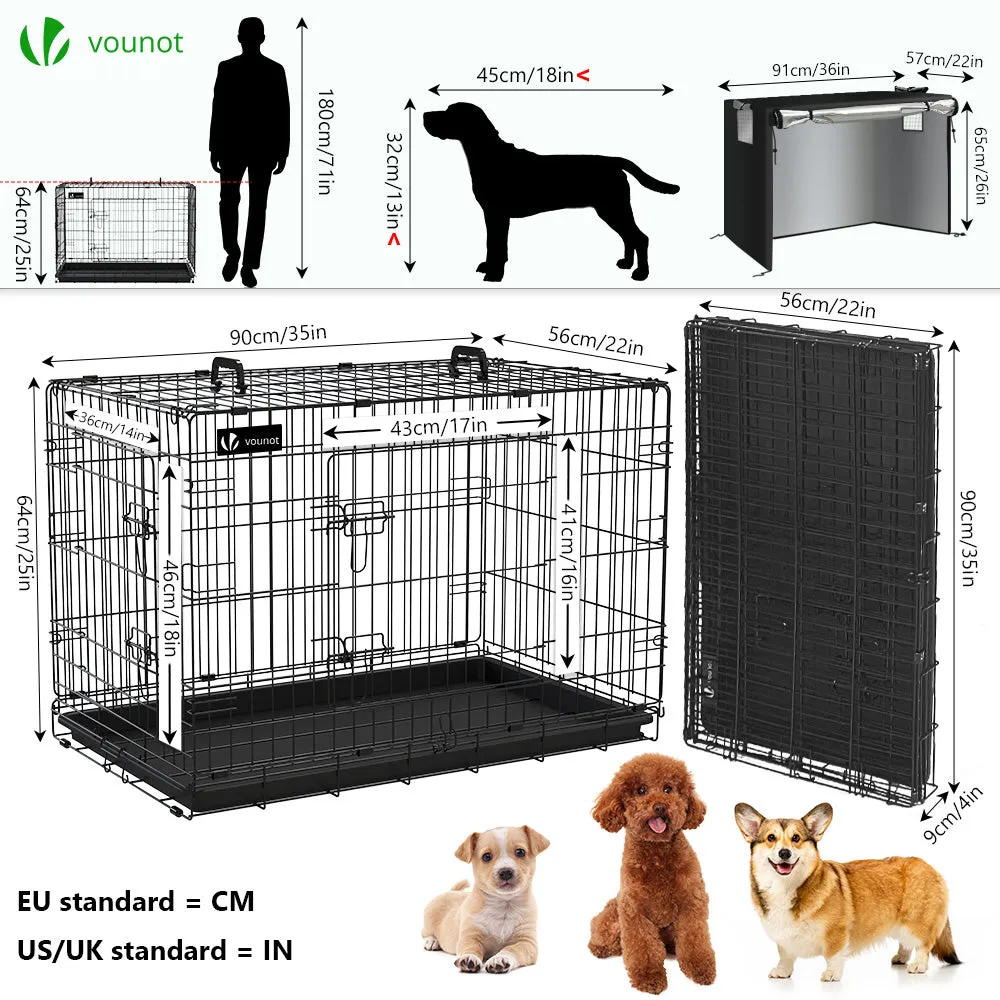 VOUNOT Dog Crate Portable Foldable Secure Pet Puppy Cage with Cover 36 Inches, L