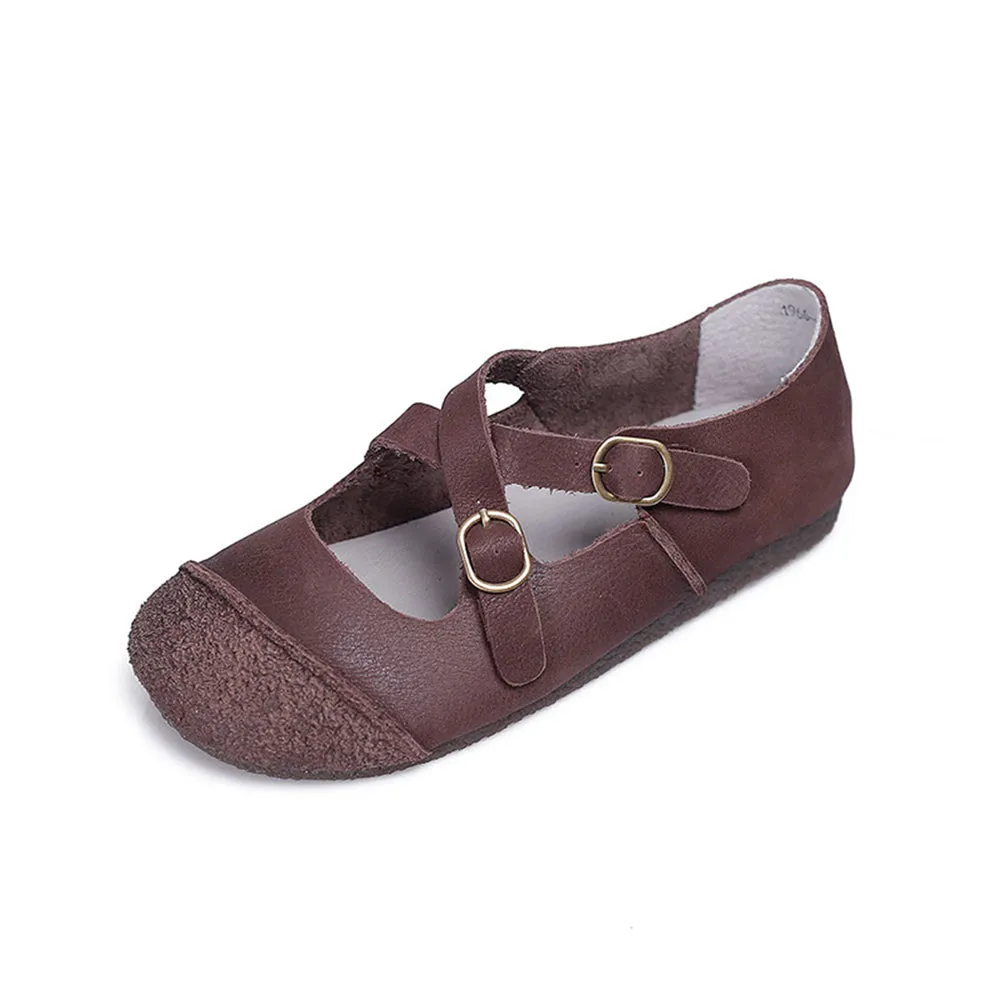 Women Retro Handmade Leather Shoes With Crossing Belts