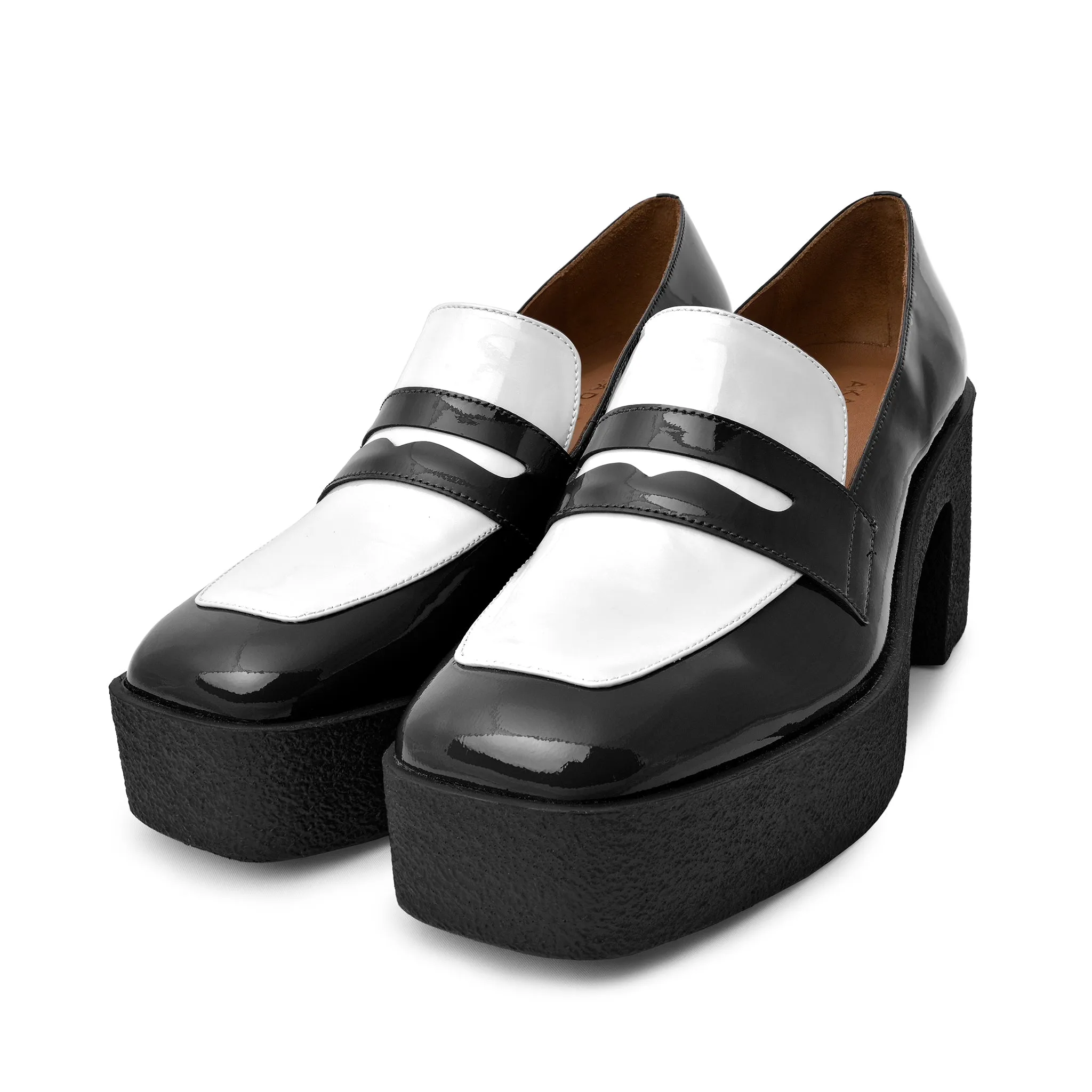 Yoko Black White Patent Leather Chunky Loafers