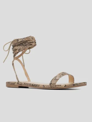 Zelia Wide Width Snakeskin Print Strappy Flats